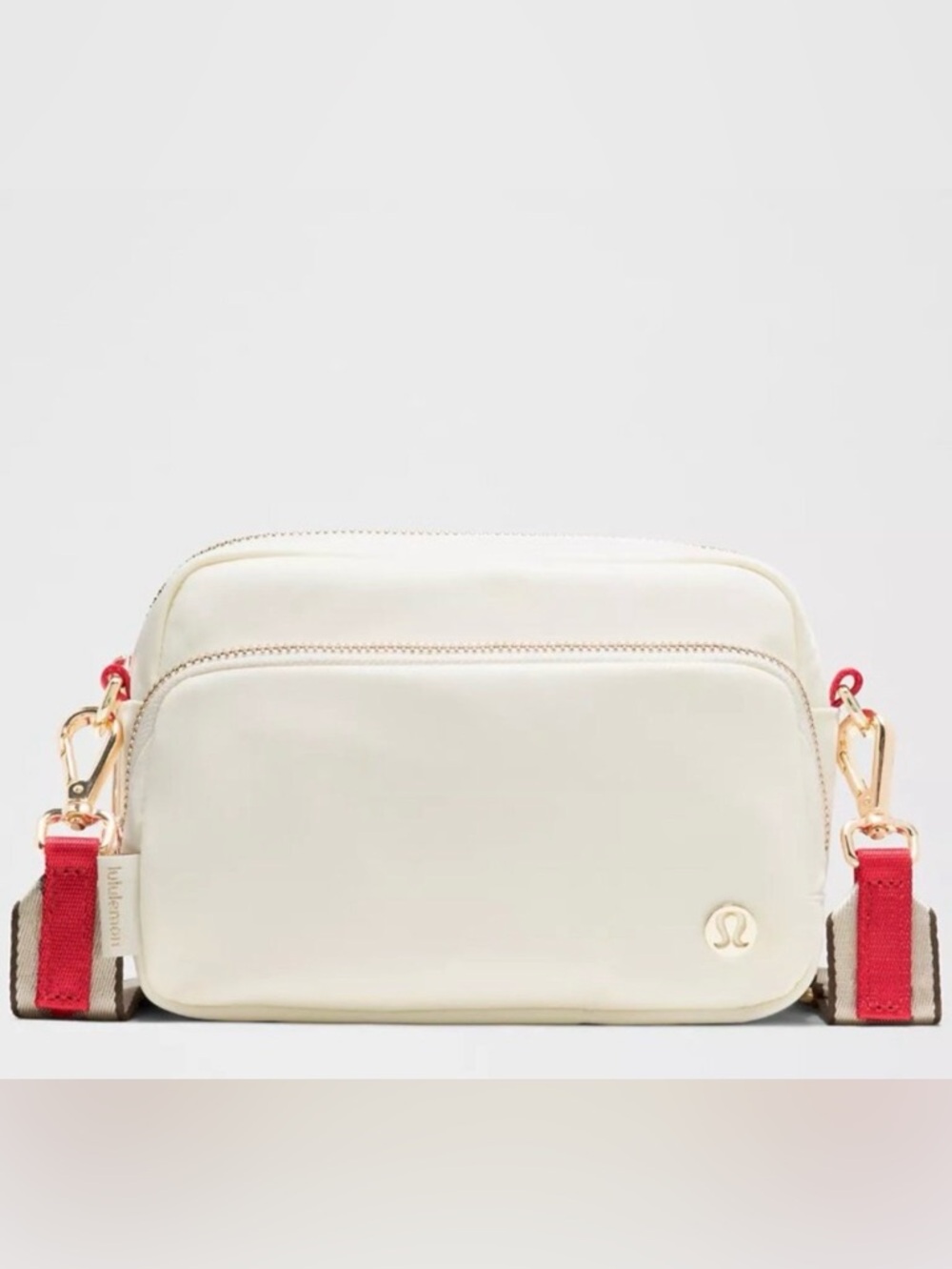 Lululemon Everywhere Crossbody Bag 2L Striped Wordmark Ivory Red Walnut Gold